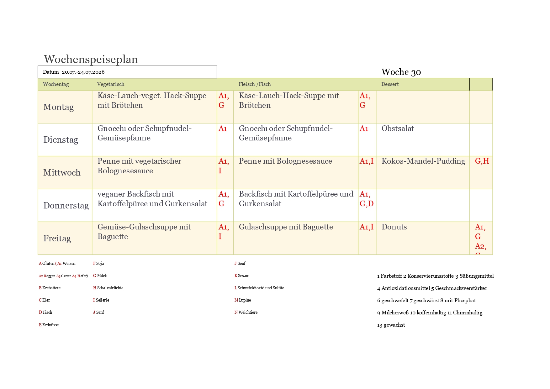 KW Speiseplan page
